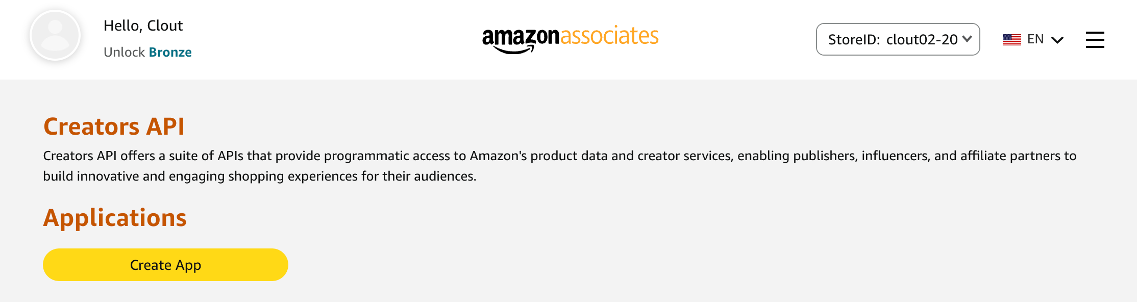 Amazon creators api create application