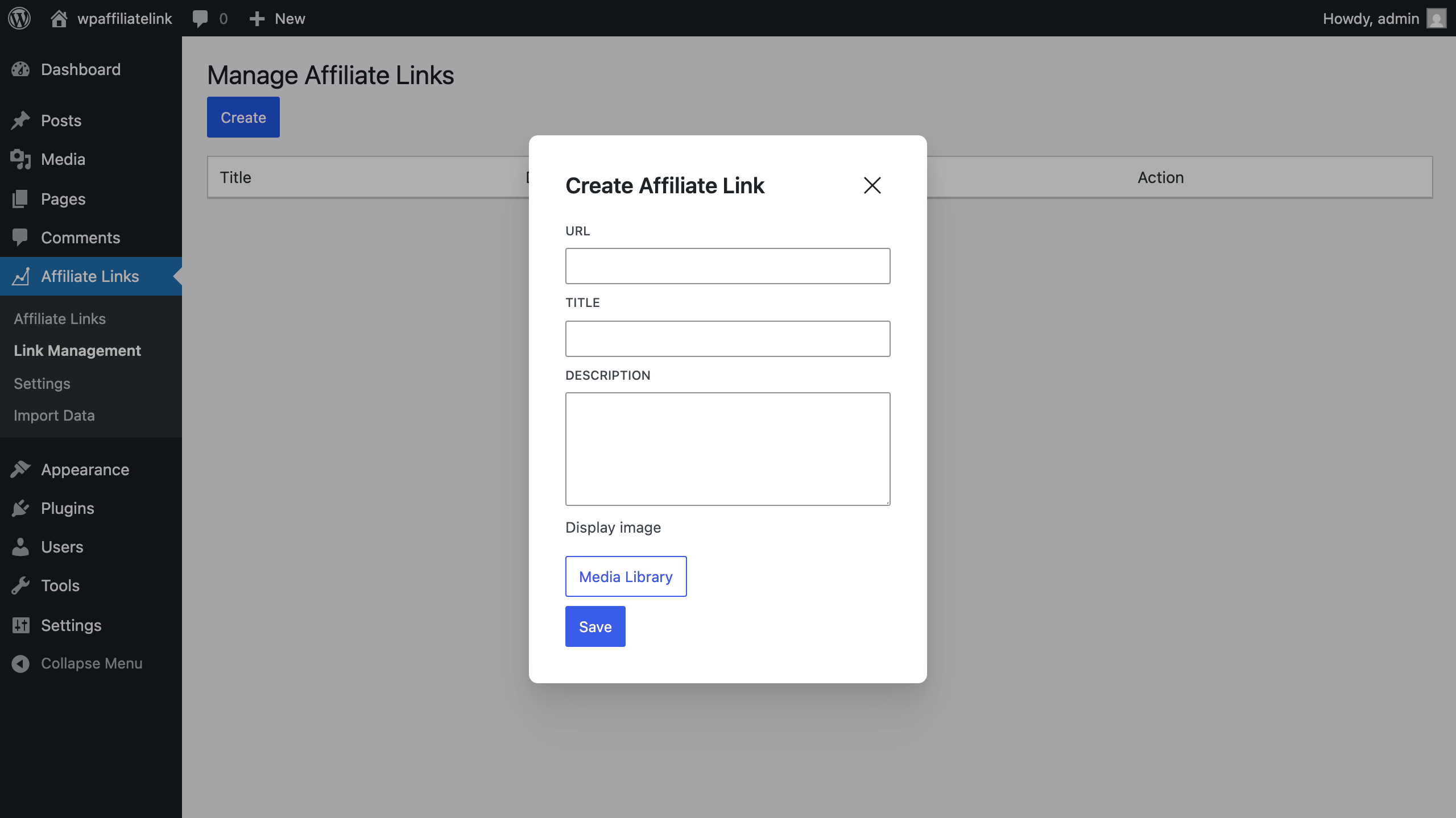 Create link modal