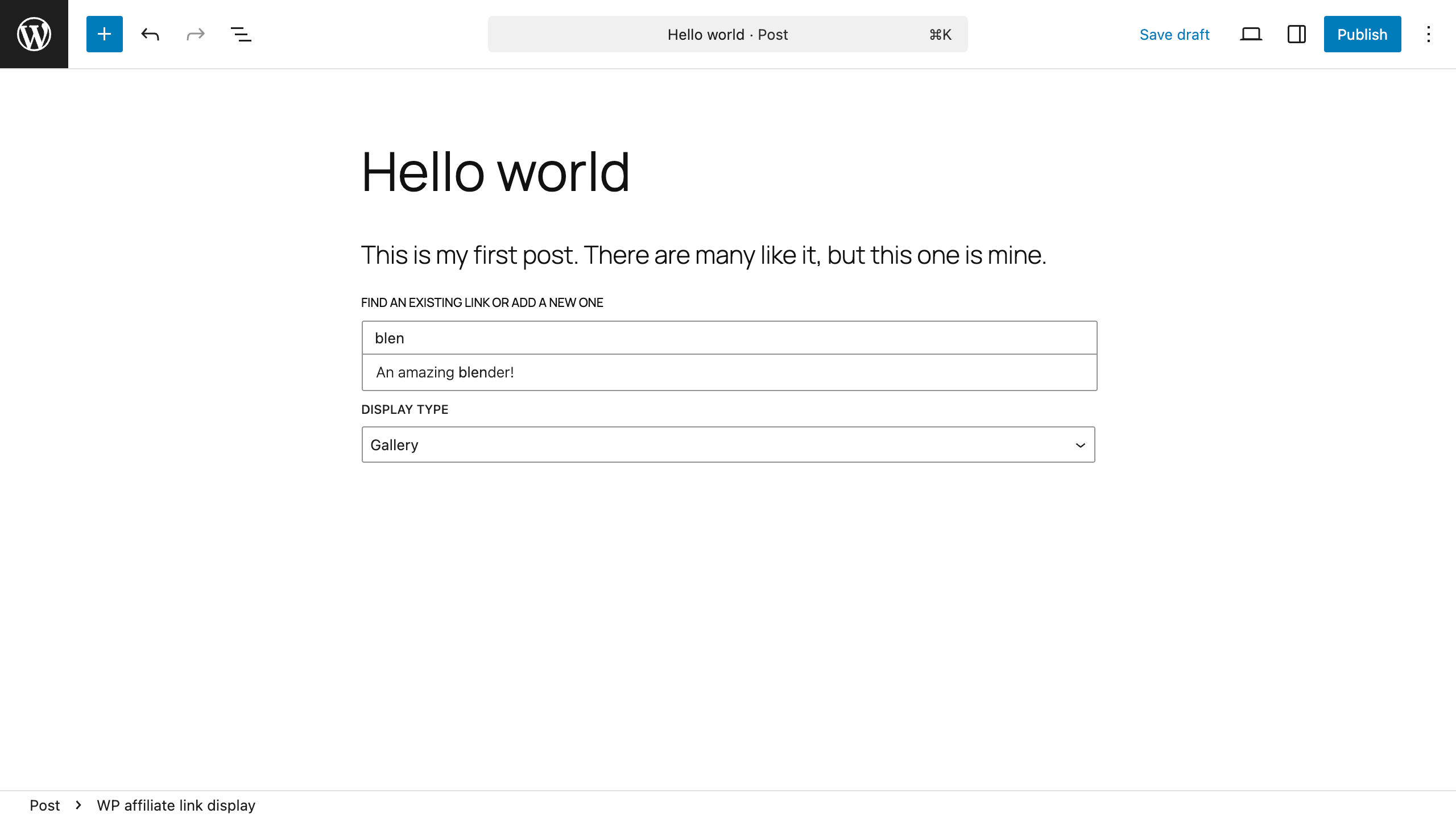 WP Affiliate Links editor block