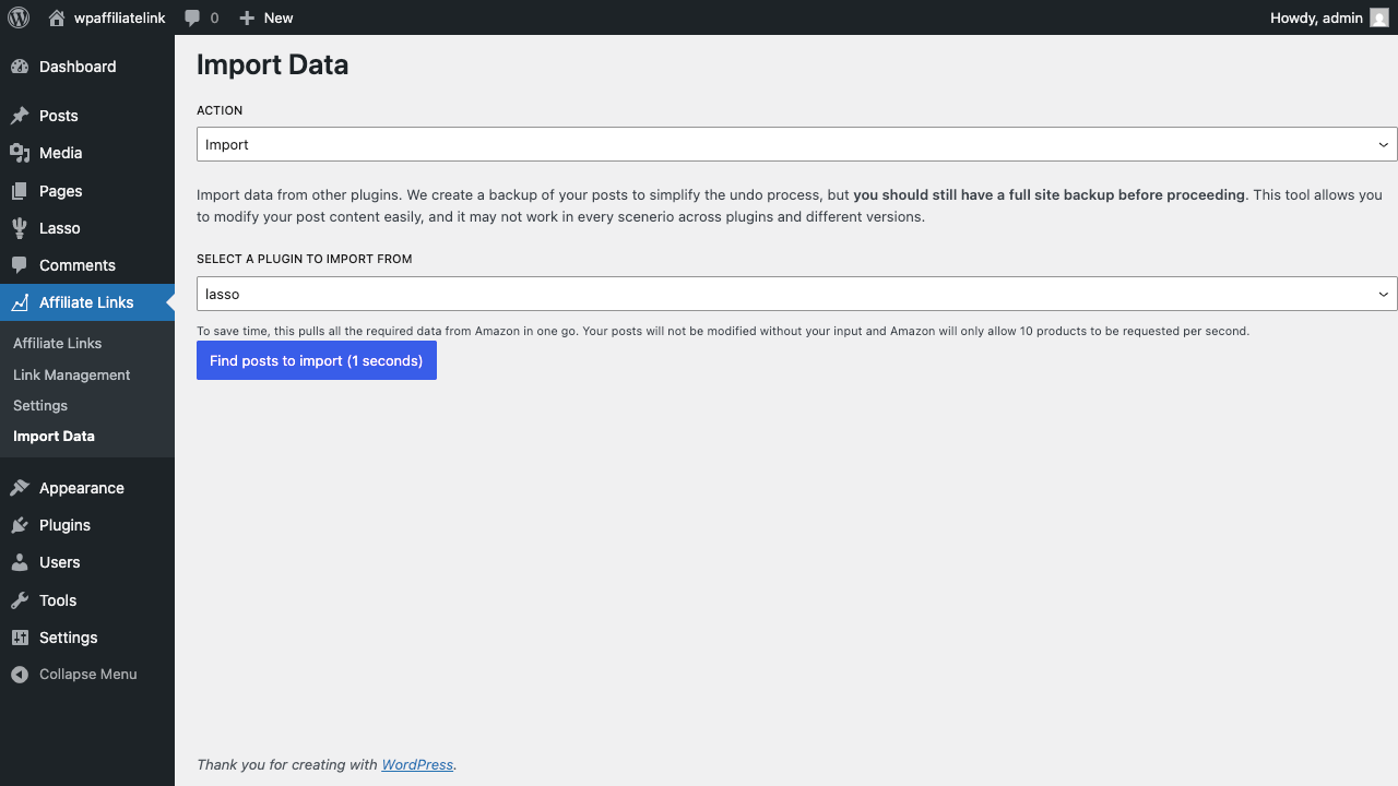 import data settings