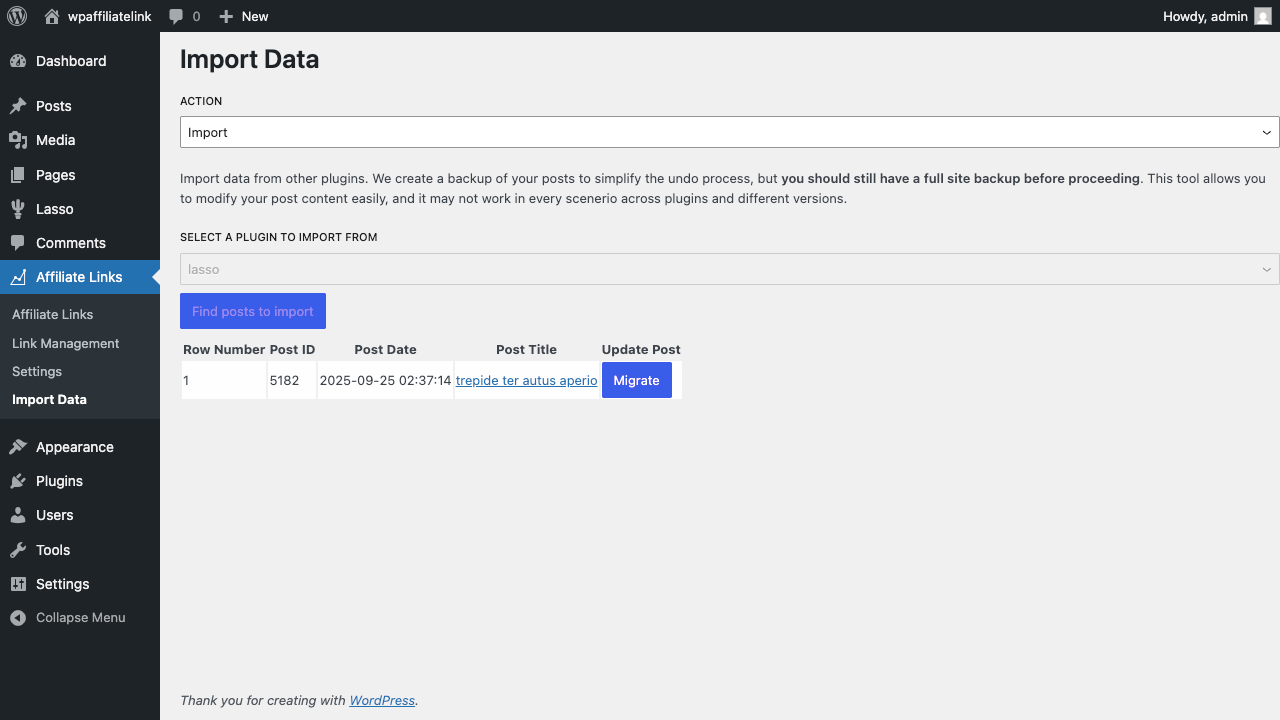 import selected post